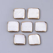 Edge Golden Plated Freshwater Shell Beads, Square, Seashell Color, 14~15x14.5x3mm, Hole: 0.8mm(SHEL-S276-47)