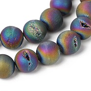 Electroplate Natural Agate Round Bead Strands, Grade A, Rainbow Plated, 12mm, Hole: 1mm, about 32pcs/strand, 15.3 inch(G-M171-12mm-04)