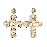 Cross Alloy Dangle Earrings, Glass Rhinestone and Plastic Imitation Pearl Stud Earring for Women, Light Gold, 101mm, Pin: 0.6mm, Cross: 84x63.5x14.5mm(EJEW-L260-01LG)
