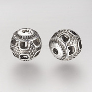 Tibetan Style Hollow Alloy Beads, Round, Antique Silver, 10mm, Hole: 2mm(TIBE-A007-018AS)
