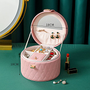 Portable Travel Round Imitation Leather Jewelry Storage Boxes for Earrings Rings Necklaces, Pink, 18x18cm(PW-WG42841-07)