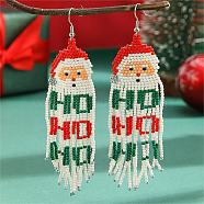 Christmas Santa Glass Bead Handmade Dangle Earrings for Women, Perfect Gift, White, 110x30mm(CL3049)