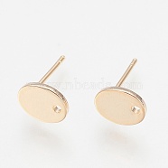 Brass Stud Earring Settings, with Loop, Nickel Free, Oval, Real 18K Gold Plated, 12mm, Hole: 1.2mm, Tray: 8x6.5x1mm, Pin: 0.7mm(X-KK-P161-24G-NF)