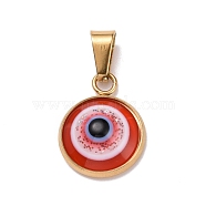 Vacuum Plating Handmade Resin Pendants, with Golden Plated 304 Stainless Steel Findings, Evil Eye, Red, 17x14x4.5mm, Hole: 3.5x7mm(STAS-G261-13G-A)
