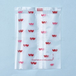 OPP Cellophane Bag, Printed, Available for Bag Heat Sealer, Rectangle with Heart Pattern, Red, 10.9x8.5x0.02cm, 100pcs/bag(PE-K001-03)