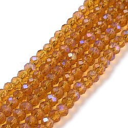 Electroplate Glass Beads Strands, Half Rainbow Plated, Faceted, Rondelle, Gold, 3.5x3mm, Hole: 0.4mm, about 123~127pcs/strand, 13.7~14.1 inch(35~36cm)(EGLA-A034-T3mm-L01)