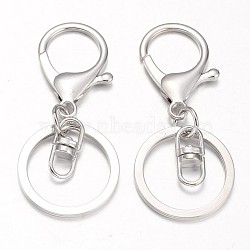 Iron Split Key Rings Keychain Clasp Findings, with Alloy Lobster Claw Clasps and Swivel Clasps, Platinum, 66mm(PALLOY-J682-02P)