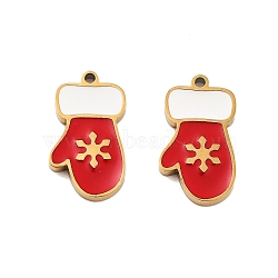 Ion Plating(IP) 304 Stainless Steel Pendants, Christmas Theme Enamel Charms, Golden, Glove, 14x8x1.5mm, Hole: 1mm(STAS-S140-03E)