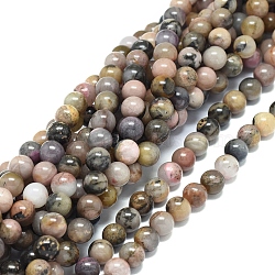 Natural Rhodonite Beads Strands, Round, 8mm, Hole: 1.2mm, about 47pcs/strand, 15.16 inch(38.5cm)(X-G-G828-02-8mm)