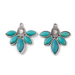 Synthetic Turquoise Pendants, with Alloy Findings, Flower Charms, Antique Silver, 33x32x5.3mm, Hole: 2mm(FIND-TAC0022-18AS)