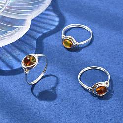 Natural Amber Finger Rings, Round, wth Eco-Friendly Copper Wire for Women, Silver, 10mm, Inner Diameter: 19mm(RJEW-JR01040)