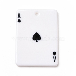 Printed Acrylic Pendants, Rectangle with Playing Cards Pattern, Ace of Spades, Black, 36x25.5x2mm, Hole: 1.8mm(OACR-D008-07F)