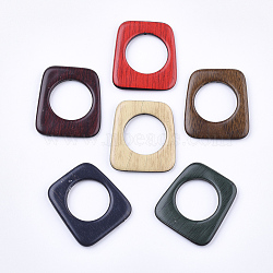 (Holiday Stock-Up Sale)Acrylic Bead Frame, Imitation Wood, Trapezoid with Flat Round, Mixed Color, 45.5x40x6mm, Hole: 1.6mm, Inner Diameter: 26mm(OACR-S029-062)