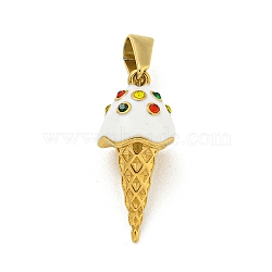 Ion Plating(IP) 304 Stainless Steel Enamel Pendants, with Rhinestone, Ice Cream Charm, Golden, 23.5x10.5mm, Hole: 7.5x3.5mm(STAS-R231-05G)