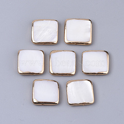 Edge Golden Plated Freshwater Shell Beads, Square, Seashell Color, 14~15x14.5x3mm, Hole: 0.8mm(SHEL-S276-47)