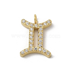 Ion Plating(IP) 304 Stainless Steel Micro Pave Cubic Zirconia Charms, Constellation, Gemini, 13x9x2mm, Hole: 1.8mm(STAS-Z107-09G-08)