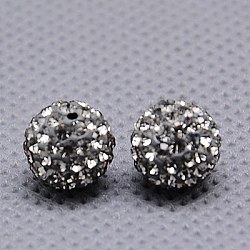 Round Polymer Clay Czech Glass Rhinestone Beads, Pave Disco Ball Beads, 215_Black Diamond, PP9(1.5~1.6mm), 8mm, Hole: 1mm(RB-D289-8mm-215)