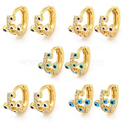 Evil Eye Real 18K Gold Plated Brass Hoop Earrings, with Enamel and Clear Cubic Zirconia, Mixed Color, 11x9mm(EJEW-L269-075G)
