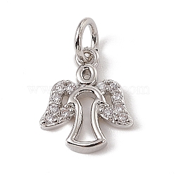 Brass Micro Pave Cubic Zirconia Charms, with Jump Rings, Angel Charms, Platinum, 12x10x1.5mm, Hole: 3.4mm(ZIRC-F132-03P)