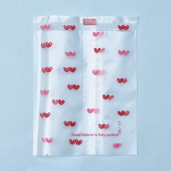 OPP Cellophane Bag, Printed, Available for Bag Heat Sealer, Rectangle with Heart Pattern, Red, 10.9x8.5x0.02cm, 100pcs/bag