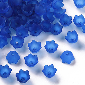 Transparent Acrylic Beads Caps, Tulip Flower, Lily of the Valley, Frosted, Blue, 10x6mm, Hole: 1.5mm, about 2100pcs/500g