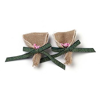 Handmade Linen Ornament Accessories, for DIY Craft Making, Hand Tied Bouquet Shape, Dark Khaki, 73~96x58~63x17~21mm