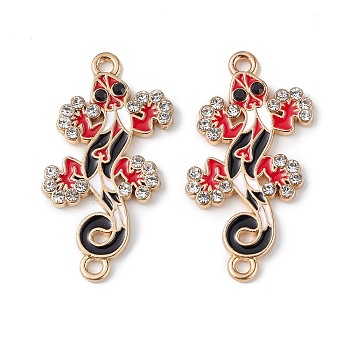 Alloy Enamel Connector Charms, Lizard Links with Crystal Rhinestone, Light Gold, Cadmium Free & Nickel Free & Lead Free, Red, 30x16x2mm, Hole: 1.6mm