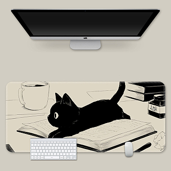 Rubber with Cloth Mouse Pad, Rectangle with Cat Pattern, Black, 800x300mm