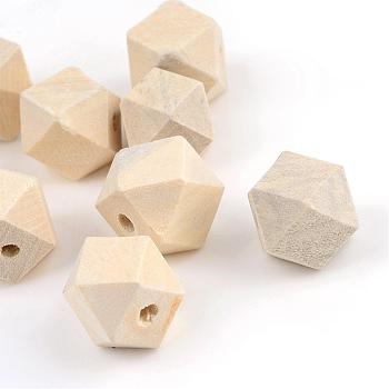 Unfinished Wood Beads, Natural Wooden Beads, Whiten, Polygon, PapayaWhip, 14x14x14mm, Hole: 3mm