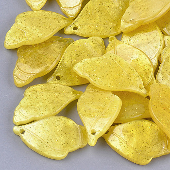 Cellulose Acetate(Resin) Pendants, Leaf, Gold, 23~24x13x4~4.5mm, Hole: 1.2mm
