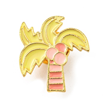 Summer Beach Theme Enamel Pin, Golden Alloy Brooch for Backpack Clothes, Coconut Tree, 24x21.5x1.5mm