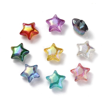 UV Plating Rainbow Iridescent Acrylic Beads, Star, Mixed Color, 18.5x19.5x10.5mm, Hole: 2.9mm