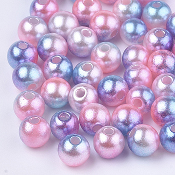 Rainbow ABS Plastic Imitation Pearl Beads, Gradient Mermaid Pearl Beads, Round, Hot Pink, 4x3.5mm, Hole: 1.2mm, about 18000pcs/500g