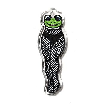 Acrylic Pendants, Frog Pattern, 45.5x15x2.3mm, Hole: 1.8mm