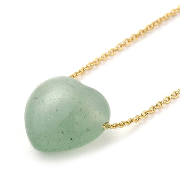 Natural Green Aventurine Heart Pendant Necklace with Golden Alloy Cable Chains, 23.82 inch(60.5cm)
