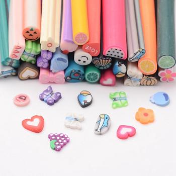 Polymer Clay Nail Art Decoration, Fashion Nail Care, No Hole Tubes, Mixed Shape, 50 Kinds of Styles, Mixed Color, 50x4~6mm