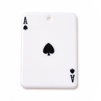 Printed Acrylic Pendants, Rectangle with Playing Cards Pattern, Ace of Spades, Black, 36x25.5x2mm, Hole: 1.8mm