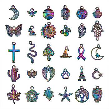 Zinc Alloy Pendants & Links Sets, Rainbow Color, Mix-shaped, 10~31x7.5~23.5x1~6mm, Hole: 1.2~2.2mm, 30pcs/set