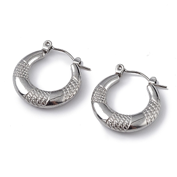 304 Stainless Steel Round Hoop Earrings for Women, Stainless Steel Color, 21.5x20x3.5mm, Pin: 0.6mm