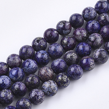 Assembled Natural Bronzite and Synthetic Turquoise Beads Strands, Dyed, Round, Dark Orchid, 8~8.5mm, Hole: 1mm, about 50~51pcs/strand, 16.1 inch