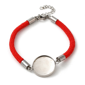 Milan Cord & 304 Stainless Steel Bracelets Making, with Round Tray, Red, Tray: 18mm, 7-3/8 inch(18.8cm)
