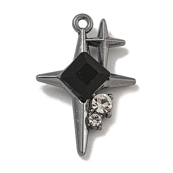 Rack Plating Alloy Rhinestone Pendants, Cadmium Free & Nickel Free & Lead Free, Star, Gunmetal, Jet, 20.5x14x4.5mm, Hole: 1mm