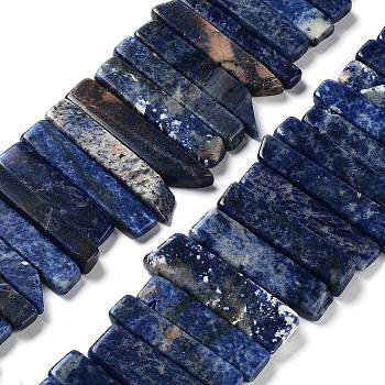 Natural Sodalite Beads Strands, Top Drilled Beads, Rectangle, 24~62x8~14x4~9mm, Hole: 1.8mm, about 34~39pcs/strand, 15.04''~15.51''(38.2~39.4cm)