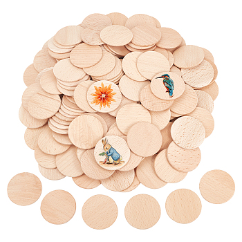 Nbeads 250Pcs Unfinished Wooden Cutouts, Flat Round, Antique White, 5x0.3cm