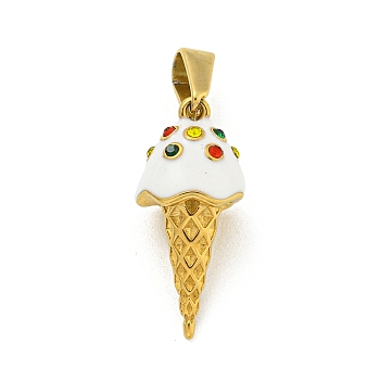 Ion Plating(IP) 304 Stainless Steel Enamel Pendants, with Rhinestone, Ice Cream Charm, Golden, 23.5x10.5mm, Hole: 7.5x3.5mm