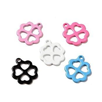 Spray Painted 201 Stainless Steel Charms, Clover Charms, Mixed Color, 12x11x1mm, Hole: 1.2mm
