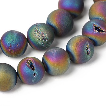 Electroplate Natural Agate Round Bead Strands, Grade A, Rainbow Plated, 12mm, Hole: 1mm, about 32pcs/strand, 15.3 inch