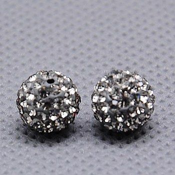 Round Polymer Clay Czech Glass Rhinestone Beads, Pave Disco Ball Beads, 215_Black Diamond, PP9(1.5~1.6mm), 8mm, Hole: 1mm