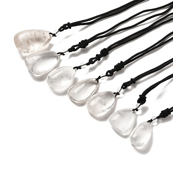Natural Quartz Crystal Nuggets Pendant Necklace with Polyester Cord for Women, 25.20 inch(64cm)