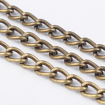 Iron Twisted Chains Curb Chains, Unwelded, Antique Bronze Color, with Spool, Link: 4x6mm, 1mm thick, about 164.04 Feet(50m)/roll